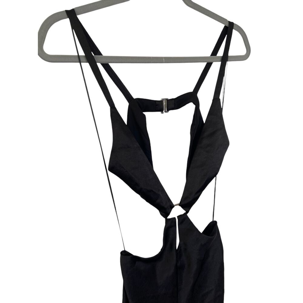 Bec + Bridge Felix V Maxi Dress Satin Cut Out Metallic Ring Detail Black Size 2 - Picture 6 of 14